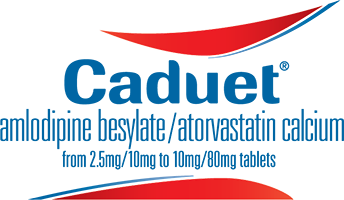 CADUET (amlodipine besylate/atorvastatin calcium) from 2.5mg/10mg to 10mg/80mg tablets logo